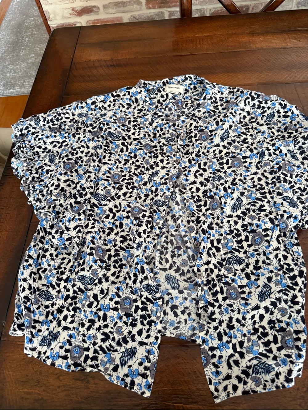 Zadig & Voltaire Blue Black White Floral Button-Up Top